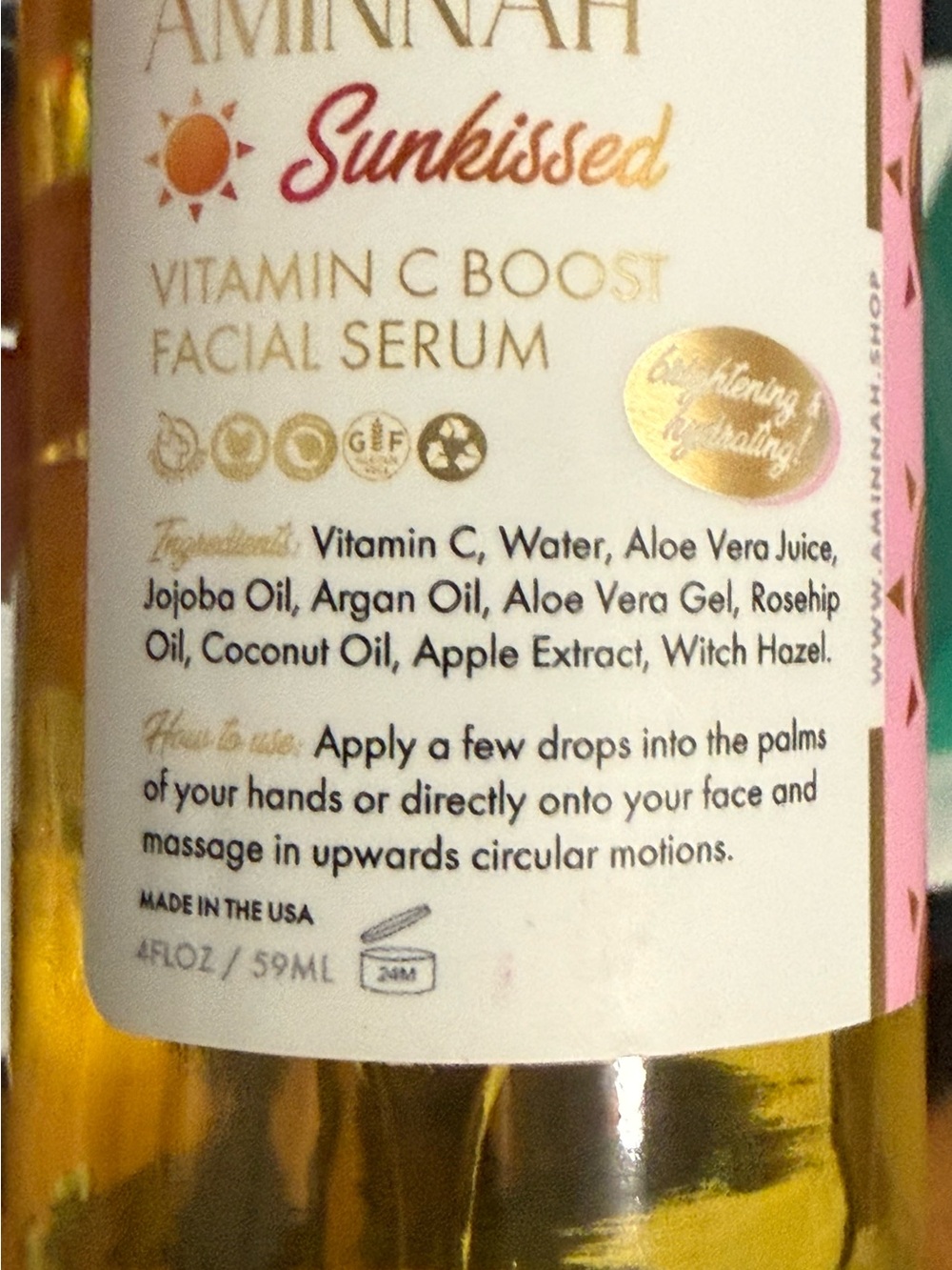 Aminnah Sunkissed Vitamin C Boost Body & Facial Oil - Yellow - Picture 3 of 4